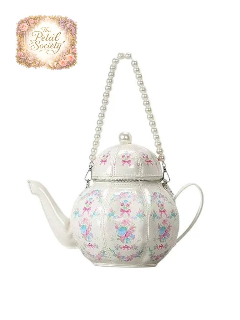 Women Pu Leather Floral Crossbody Shoulder Bag Pearl Chain Handbag Purse